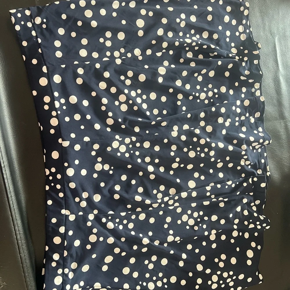 Susan Graver XL skirt flared navy white polka dot packable travel soft